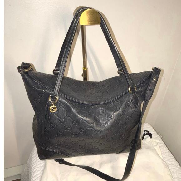 Gucci Guccissima Black Leather Two-way Handbag - Picture 2 of 7